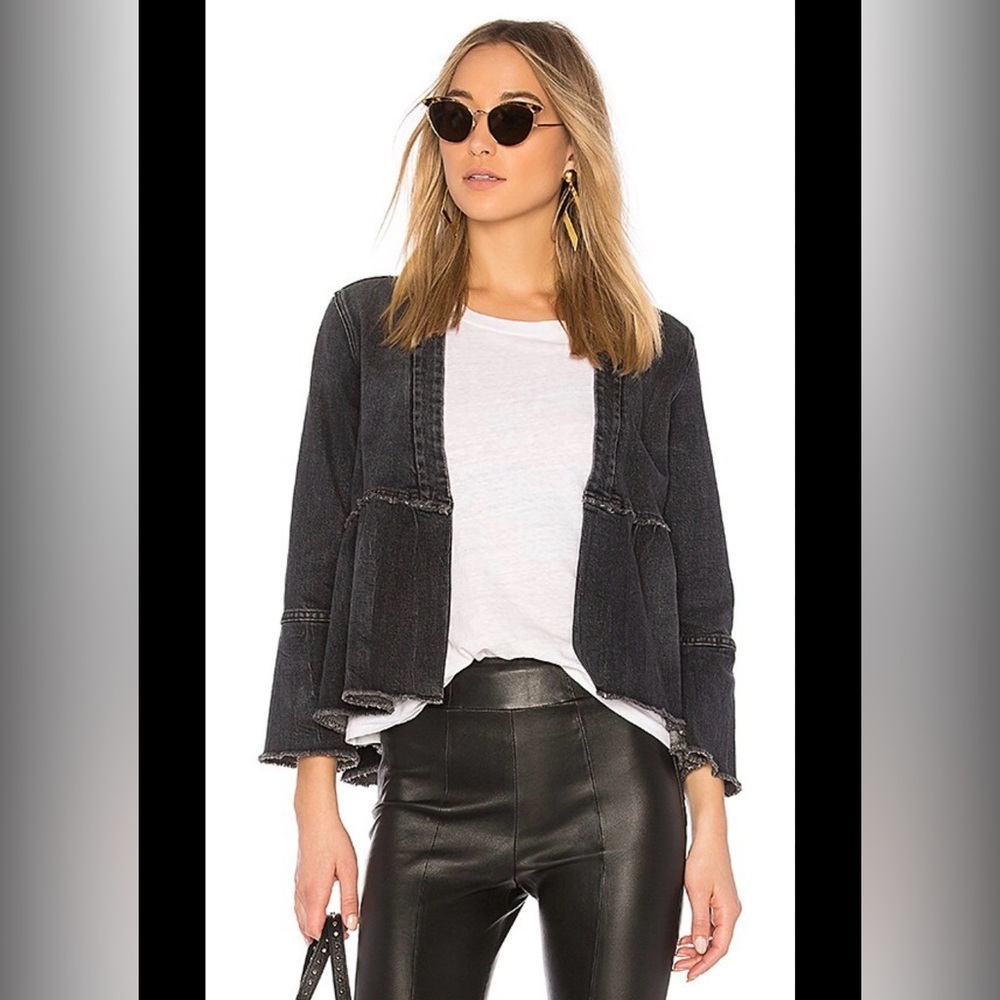 AMO The Flounce Jacket in the Paloma black wash.